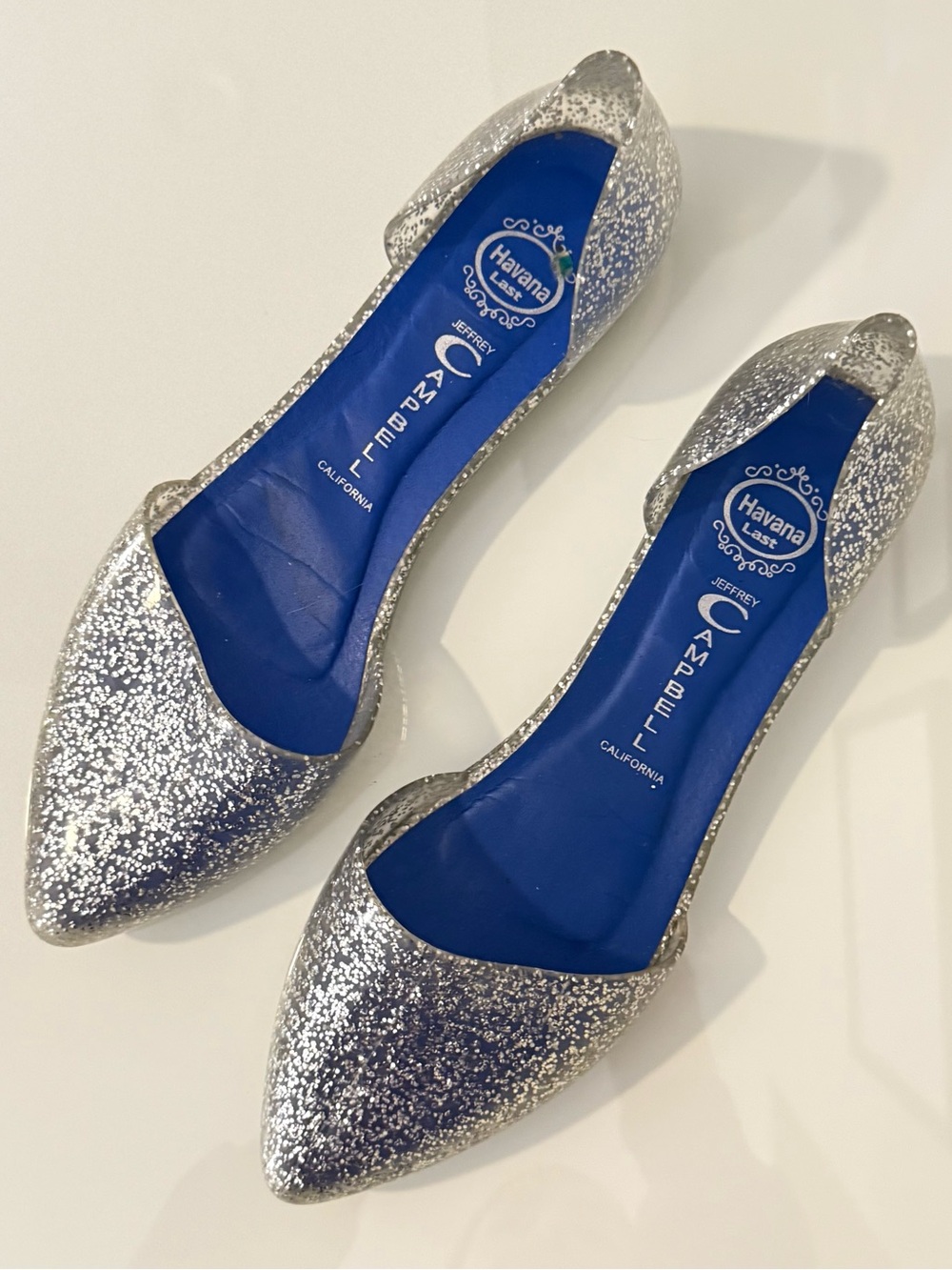 Jeffrey Campbell Silver Glitter Pointed-Toe Jelly Flats